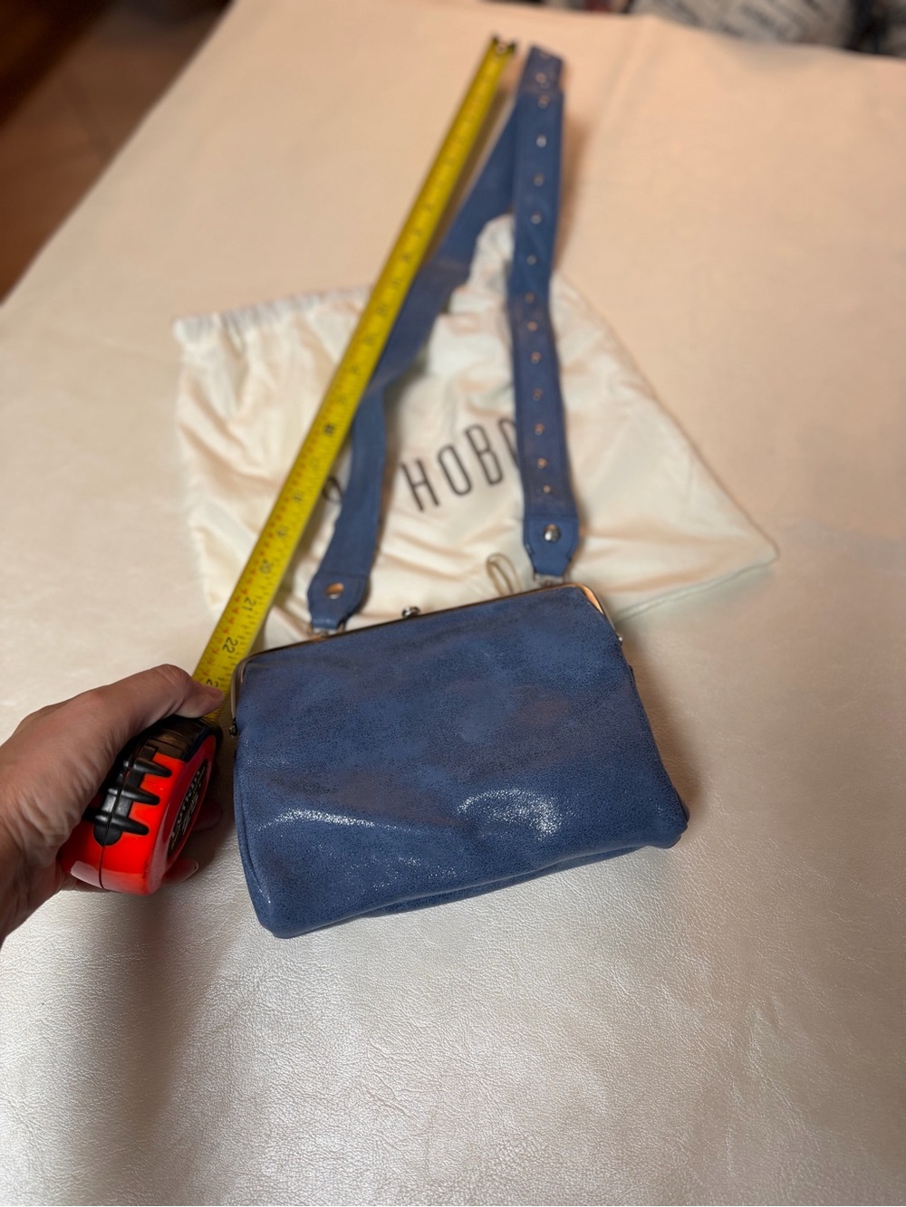 HOBO Azure Blue Pebbled Leather Shoulder Bag with Studded Strap - Picture 11 of 11